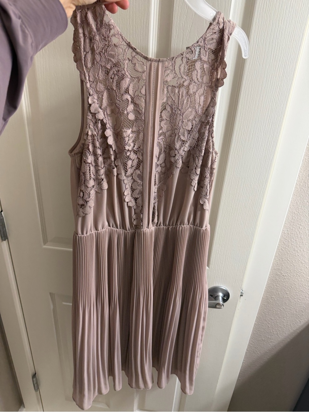 H&M Lace Bodice Pleated Midi Dress in Dusty Mauve